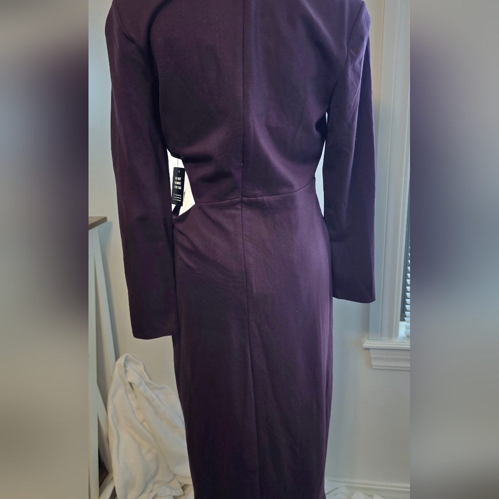 Express NWT Long-Sleeved Ruched Asymmetrical Hem Midi Dress Women's Size Medium - Picture 4 of 13